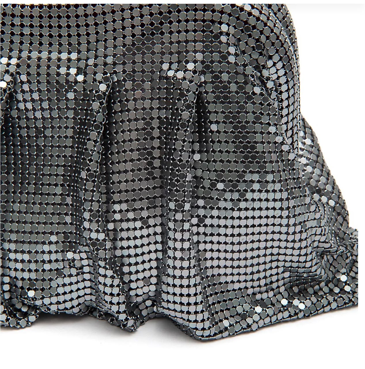 SILVER METAL MESH SHOULDER POUCH WITH CRYSTALS