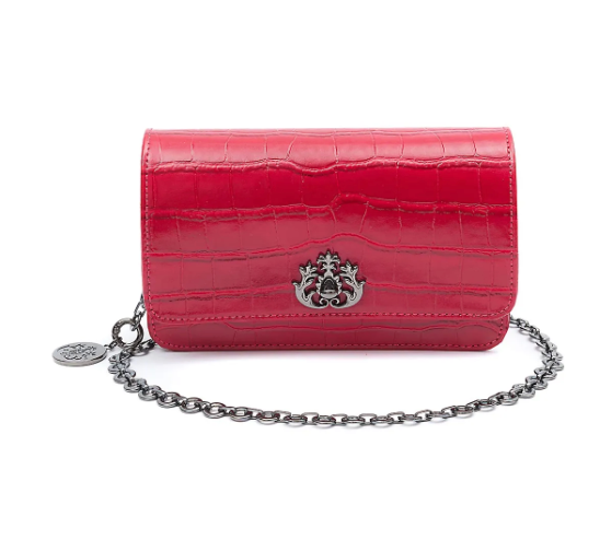 CARTEIRA COM CORRENTE TRANSVERSAL FOREVER MAXI CROCO VERMELHO/ONIX