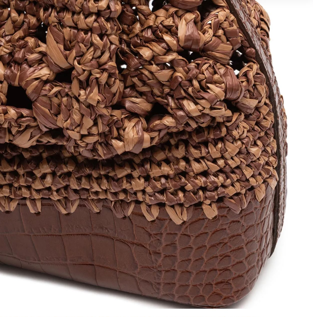 BUCKET CAMELLIA MELANGE BROWN LEATHER RAFFIA MILK
