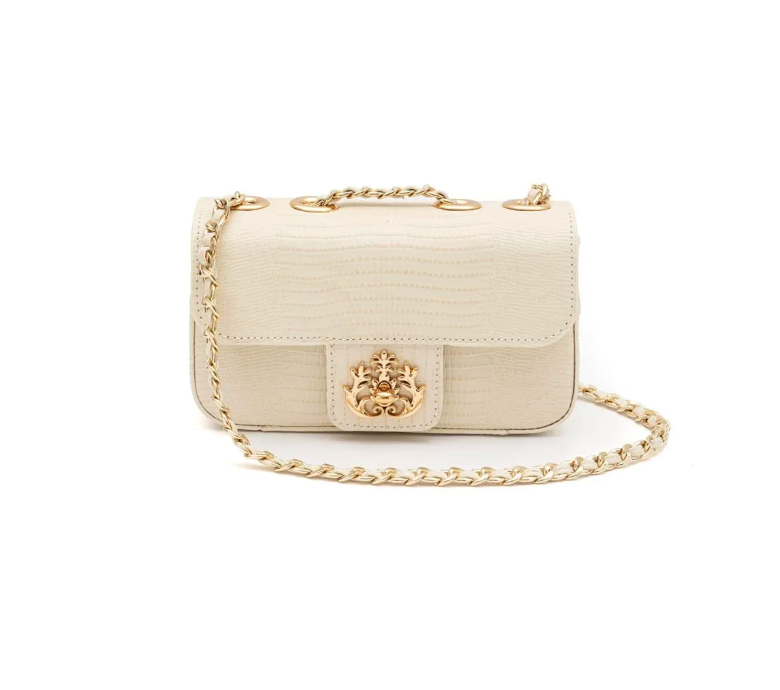 MINI BOLSA ANNE EM COURO LIZARD VANILLA OURO