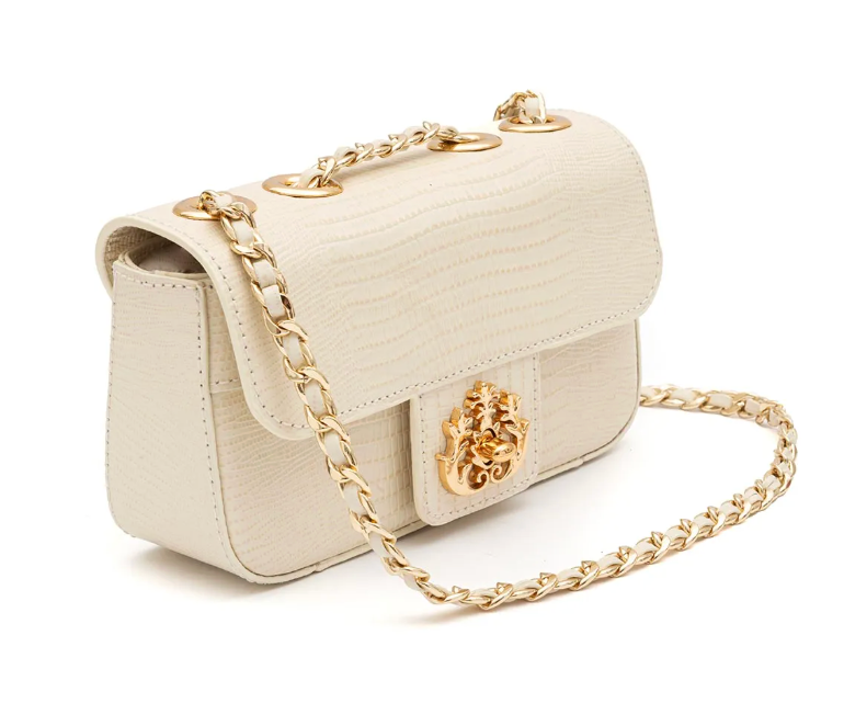 MINI BOLSA ANNE EM COURO LIZARD VANILLA OURO