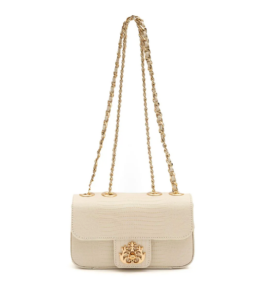 MINI BOLSA ANNE EM COURO LIZARD VANILLA OURO