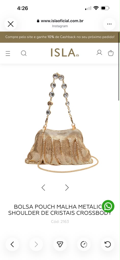 METALLIC MESH SHOULDER POUCH CRYSTALS CROSSBODY