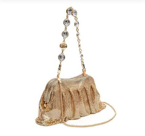 METALLIC MESH SHOULDER POUCH CRYSTALS CROSSBODY