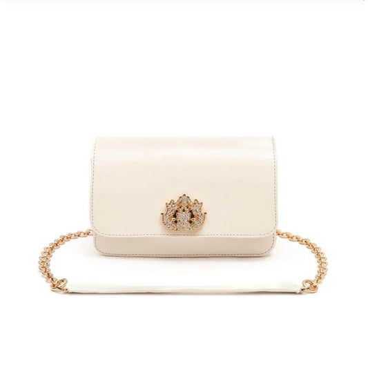 FOREVER IN LOVE VANILLA GLOSS LEATHER CLUTCH CRYSTAL/GOLD CLASP