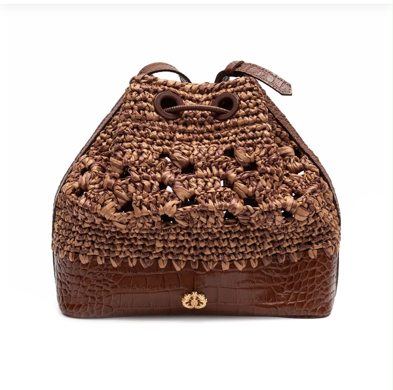 BUCKET CAMELLIA MELANGE BROWN LEATHER RAFFIA MILK