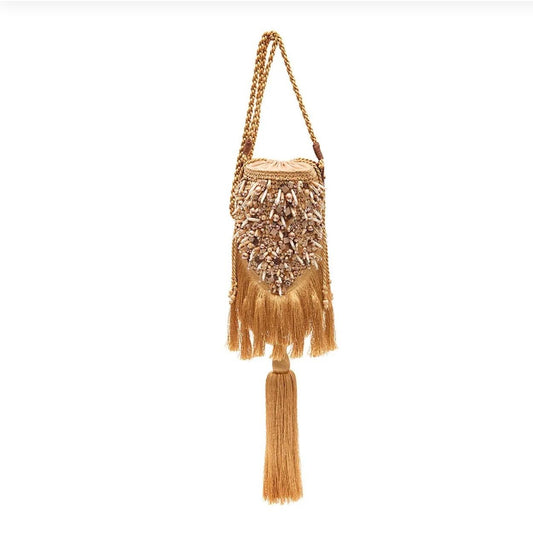 BOLSA BUCKET CROSSBODY RÁFIA AREIA OURO