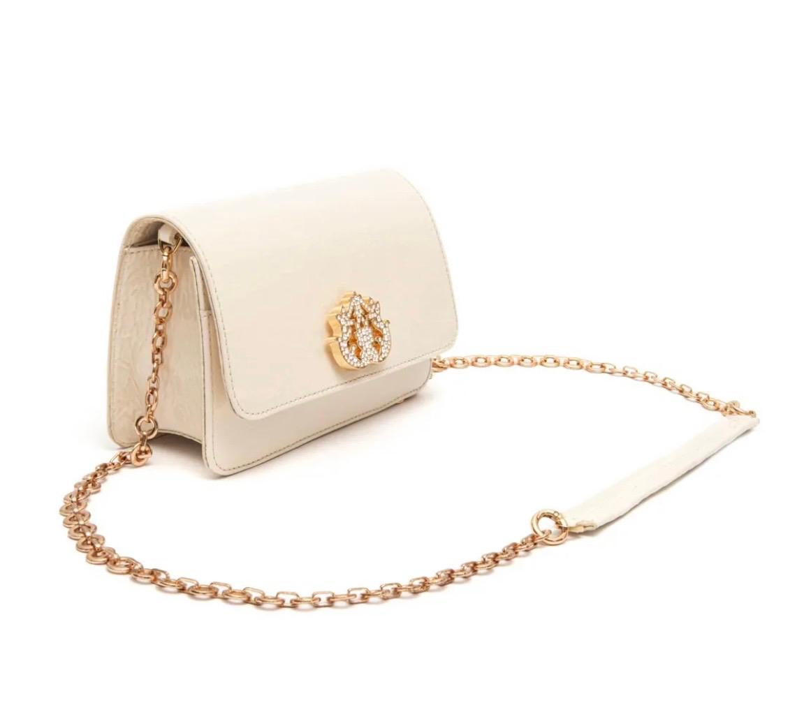 FOREVER IN LOVE VANILLA GLOSS LEATHER CLUTCH CRYSTAL/GOLD CLASP