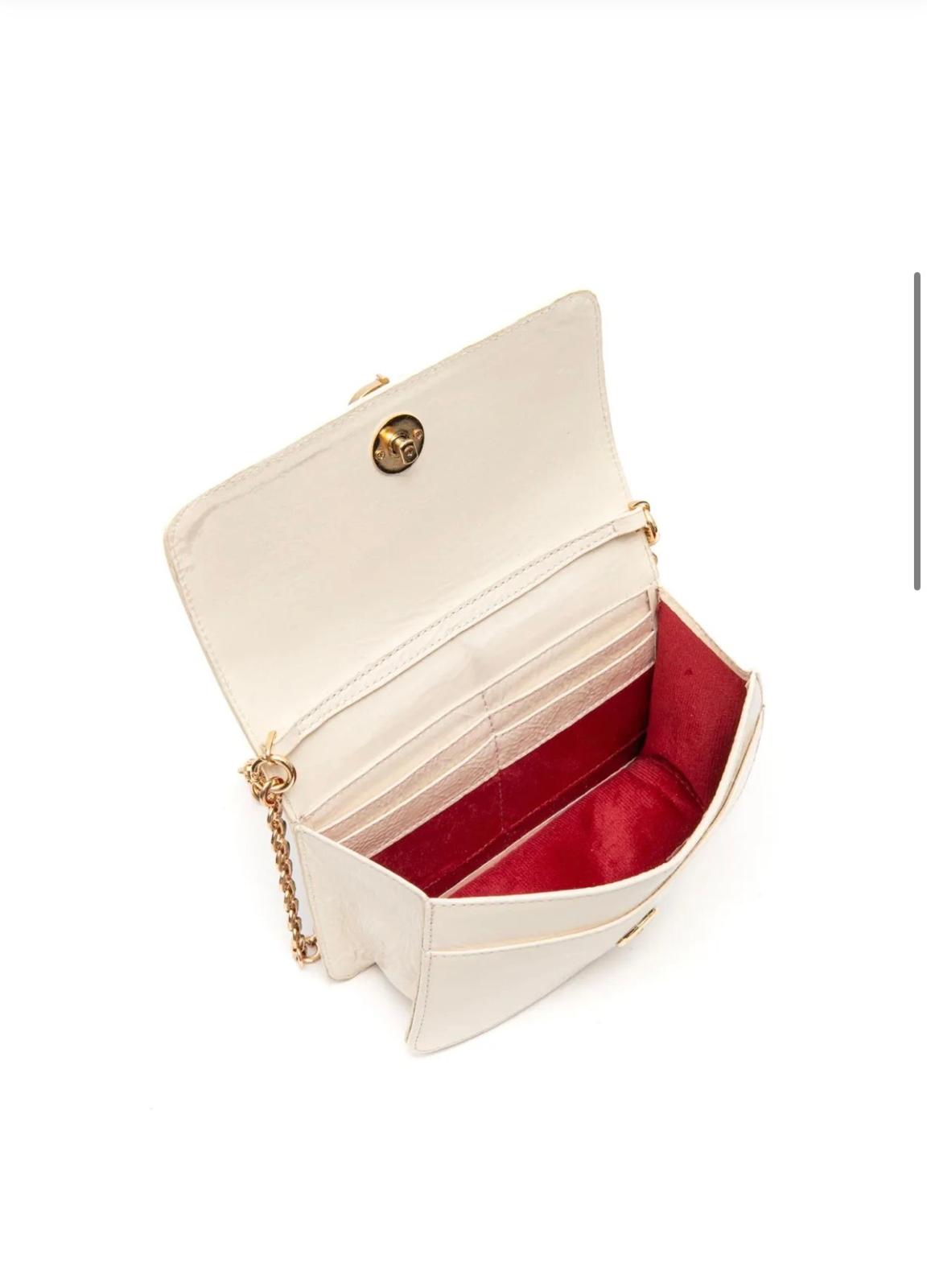 FOREVER IN LOVE VANILLA GLOSS LEATHER CLUTCH CRYSTAL/GOLD CLASP
